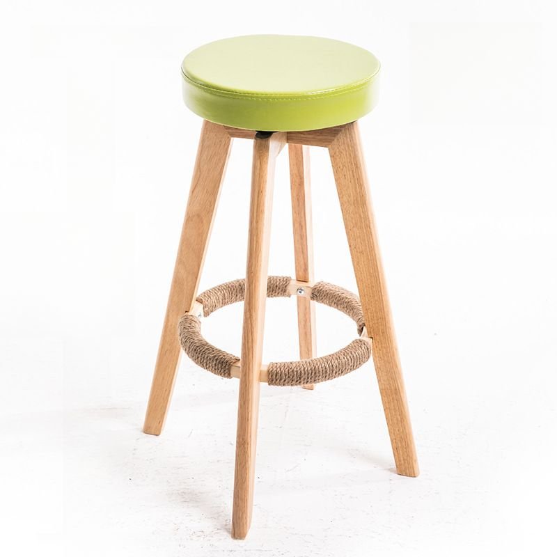 Round Top Revolving Stools Minimalist Teal Artificial Leather Turned Bar Stools with Leg Rest, Fruit Green, Natural