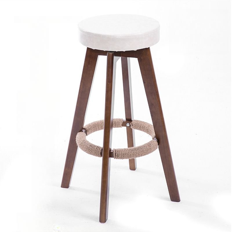 Round Revolving Stools Nordic Oat Synthetic Leather Rotating Pub Stool with Foot Pedestal, Off-White, Brown