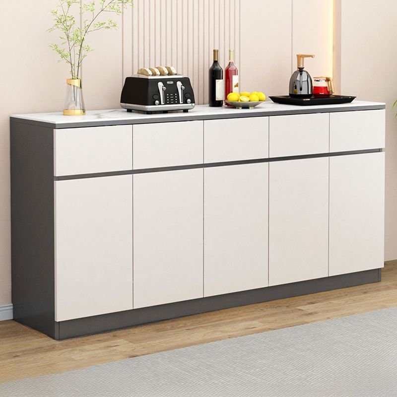 14'' Wide Freestanding Sideboard with 5 Doors, 5 Drawers and Countertop, Gray & White, 79"L x 14"W x 35"H