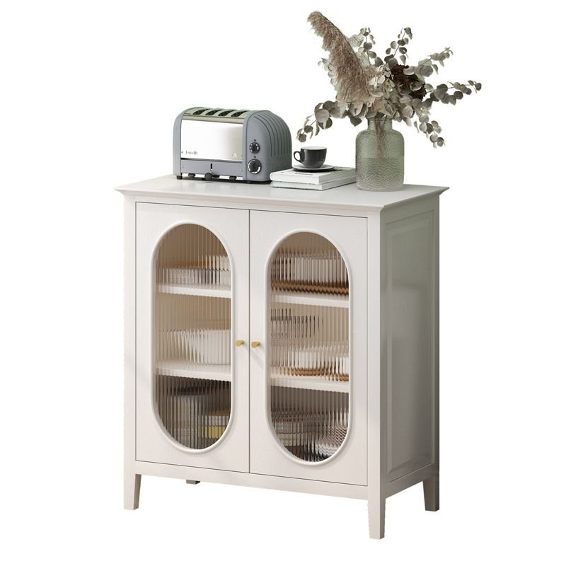 1 Cabinet & 3 Interior Shelves Standalone White Timber Utility Storage Cabinet with Glazed Door & Cabinet Knobs, White