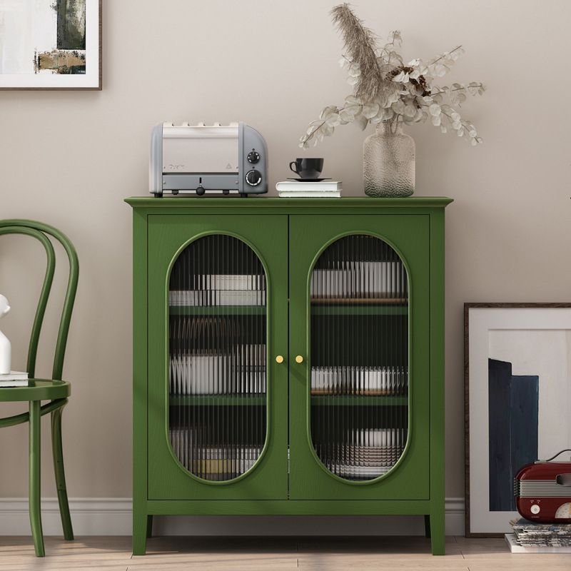 1 Cabinet & 3 Interior Shelves Independent Olive Green Timber Utility Cabinet with Glass Door & Cabinet Knobs, Green