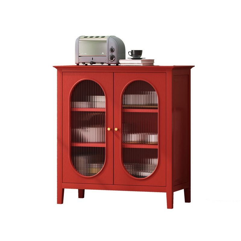 1 Cabinet & 3 Interior Shelves Detached Carmine Lumber Utility Cabinet with Glass Door & Pull Knobs, Red