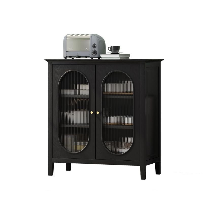 1 Cabinet & 3 Interior Shelves Self-supporting Midnight Black Lumber Utility Storage Cabinet with Glazed Door & Pull Knobs, Black
