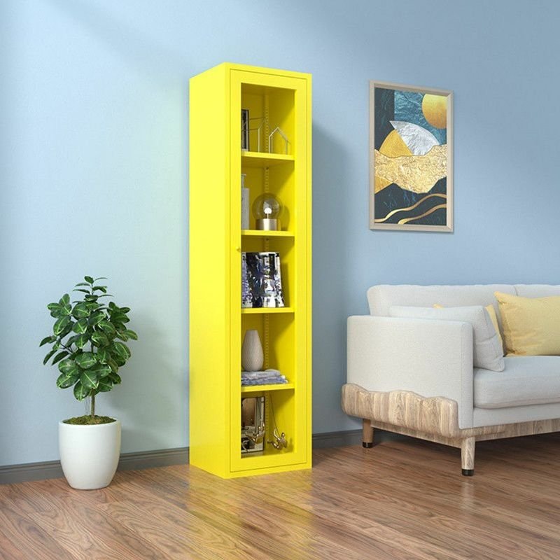 Yellow Iron Wet-resistant Utility Storage Cabinet Living Room, 15.7"L x 13.8"W x 70.9"H, Without Legs, Tempered Glass, Yellow