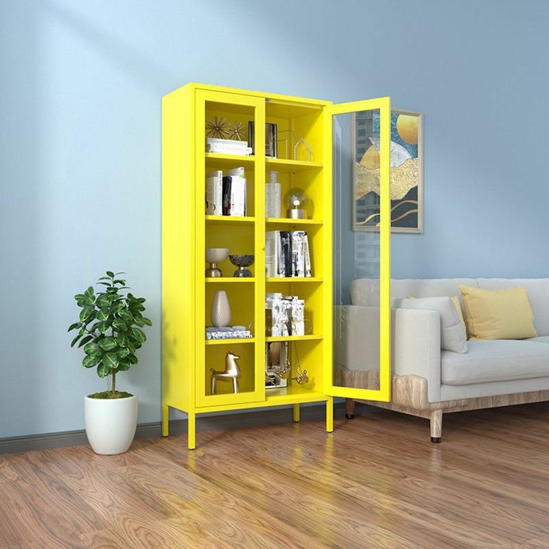 Yellow Iron Water-resistant Utility Cabinet Living Room, 27.6"L x 13.8"W x 70.9"H, High Leg, Tempered Glass, Yellow
