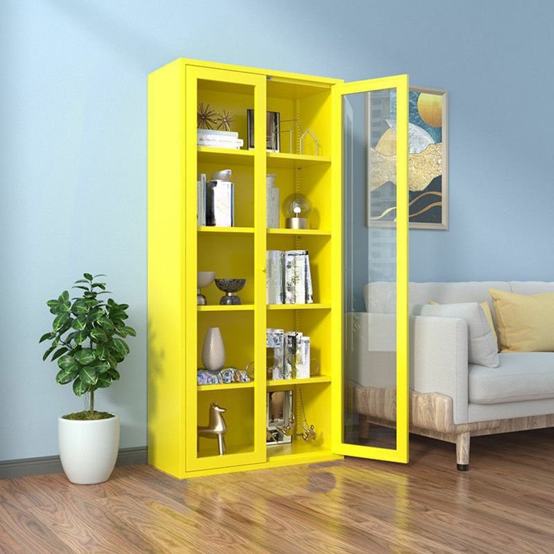 Yellow Iron Wet-resistant Utility Storage Cabinet Living Room, 27.6"L x 13.8"W x 70.9"H, Without Legs, Tempered Glass, Yellow