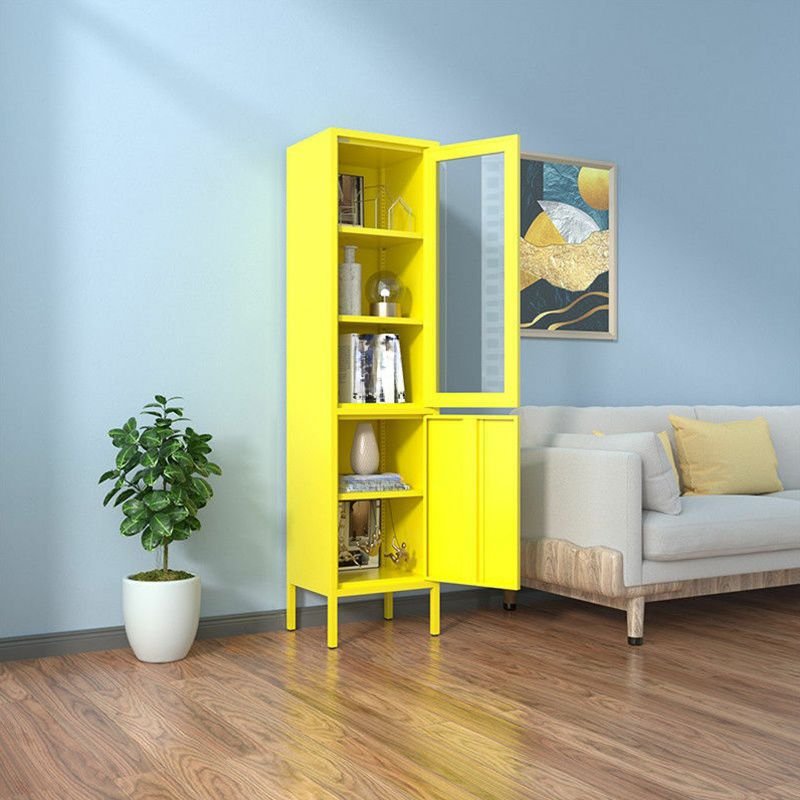 Yellow Iron Waterproof Accent Cabinet Living Room, 15.7"L x 13.8"W x 70.9"H, High Leg, Glass & Iron, Yellow