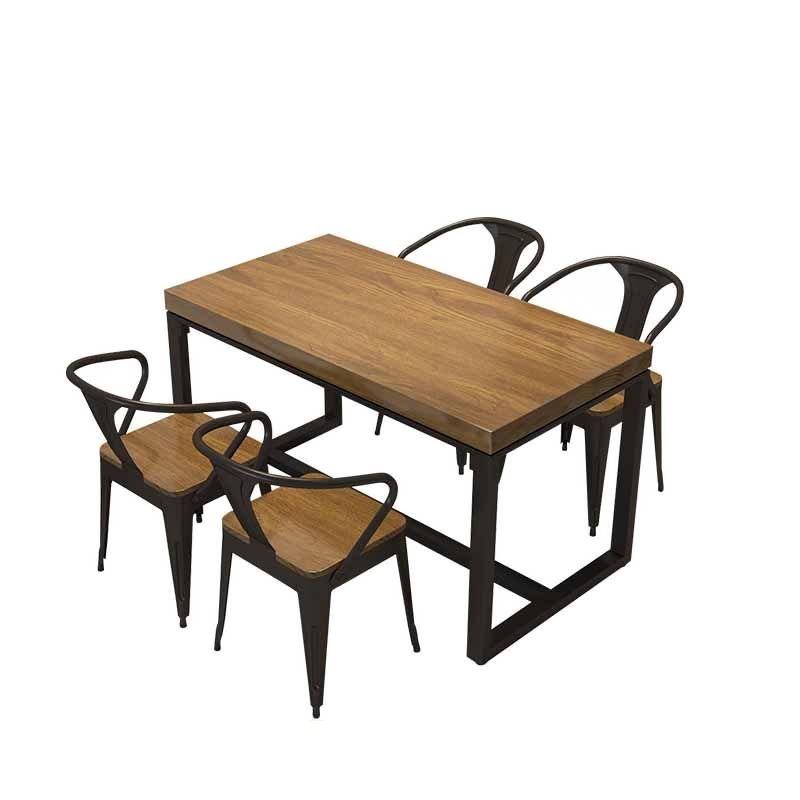 Antique Trestle Sand Dining Table Set with a Natural Wood Tabletop and Slat Back Chairs for 4 People, Table & Chair(s), 5 Piece Set, 47.2"L x 27.6"W x 29.5"H