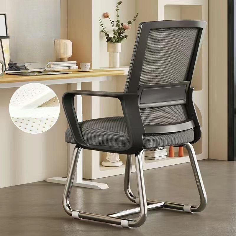 Minimalist Ergonomic Upholstered Black Lumbar Support Office Chairs with Arms, Black/ Gray, Electroplate, Sponge