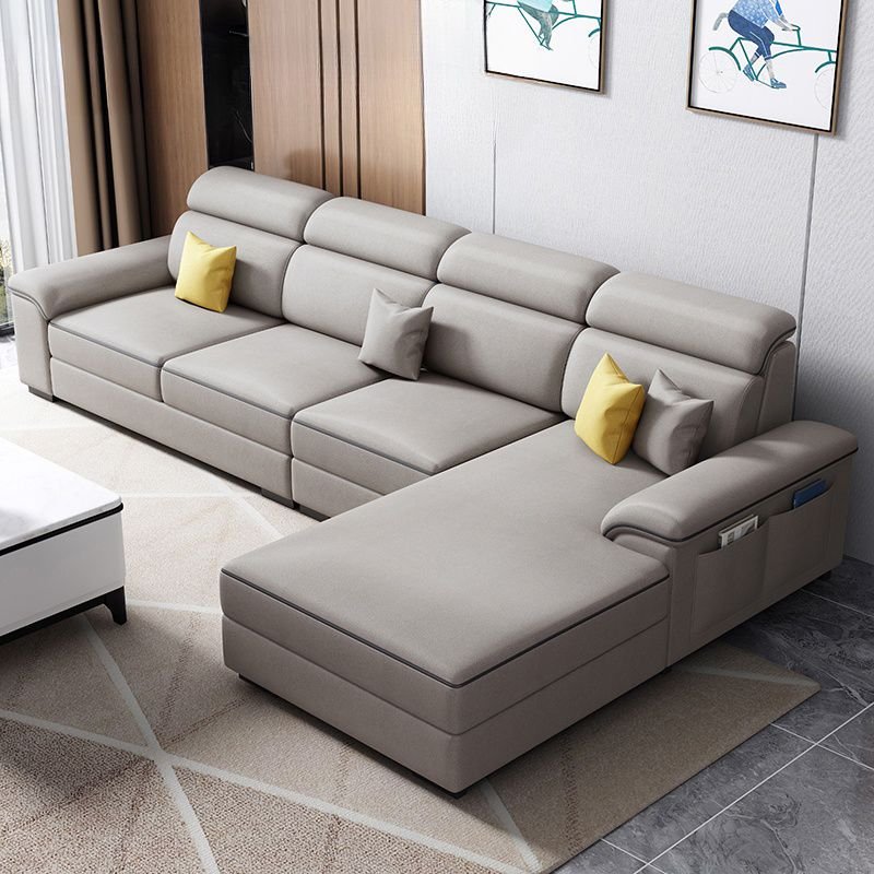 Right L-Shape Sofa Recliner with Concealed Support & Pine Wood Frame, Tech Cloth, Light Gray