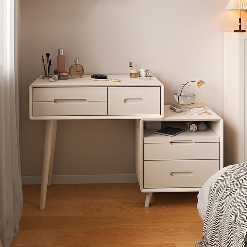 Natural Wood No Floating Floor Vanity Scalable Makeup Vanity with Push-Pull Drawers Bedroom, White, 31"L x 16"W x 30"H