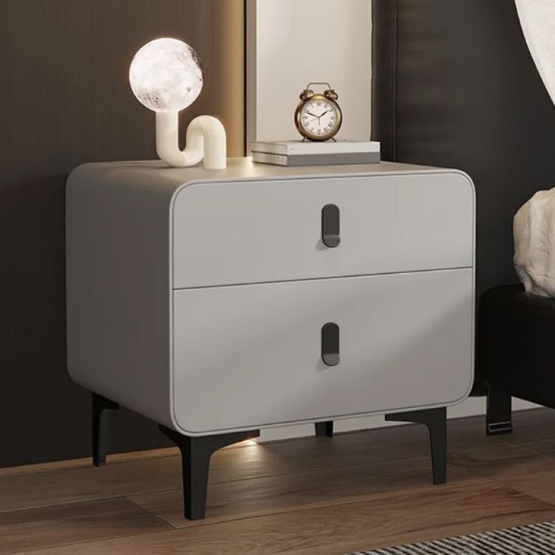 Trendy Pu Nightstand With Drawer Organization with 2 Tiers, Light Gray, 16"L x 16"W x 19"H