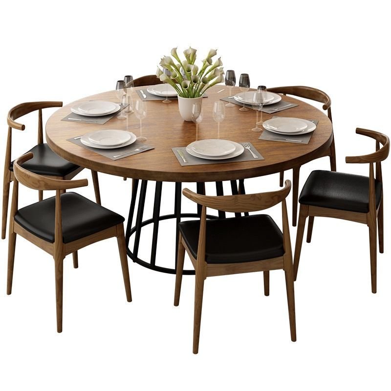 Unfinished Color Round Dining Table Set with a Wood Tabletop and Metal Single Pedestal Base for Seats 4, 1 Piece, 59.1"L x 59.1"W x 29.5"H, Table