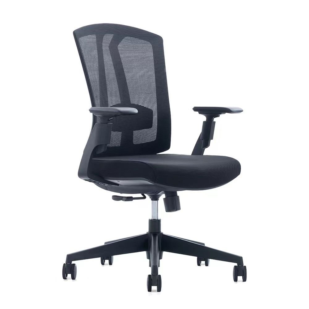 Minimalist Ergonomic Upholstered Office Desk Chairs in Black with Tilt Lock, Lumbar Support and Height Adjustable Armrests, Black