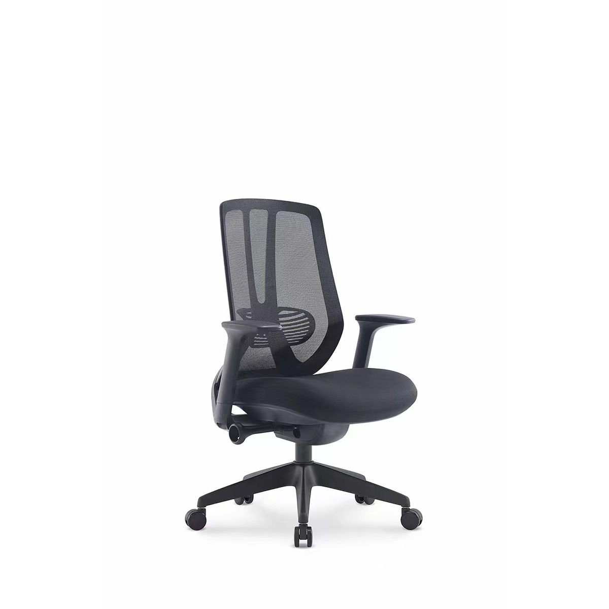 Casual Tilt Available Adjustable Back Angle Lifting Rotatable Black Upholstered Ergonomic Executive Chair with Back and Casters, Black, Without Headrest, Fixed Arms, Without Footrest