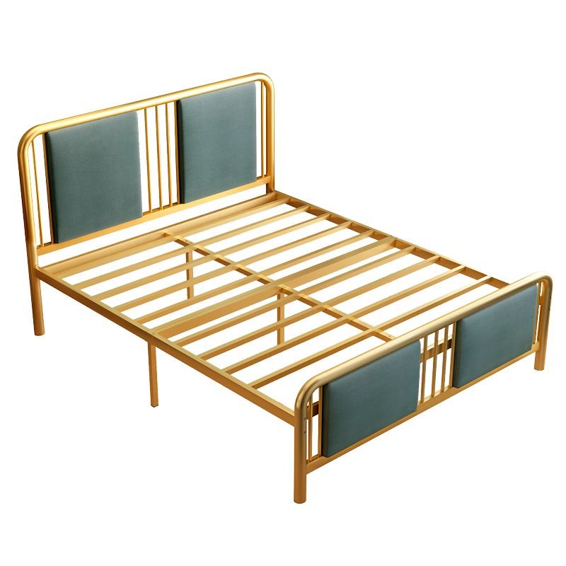 Brass Metal Frame Platform Bed with Panel Headboard for Bedroom, 59"W x 79"L