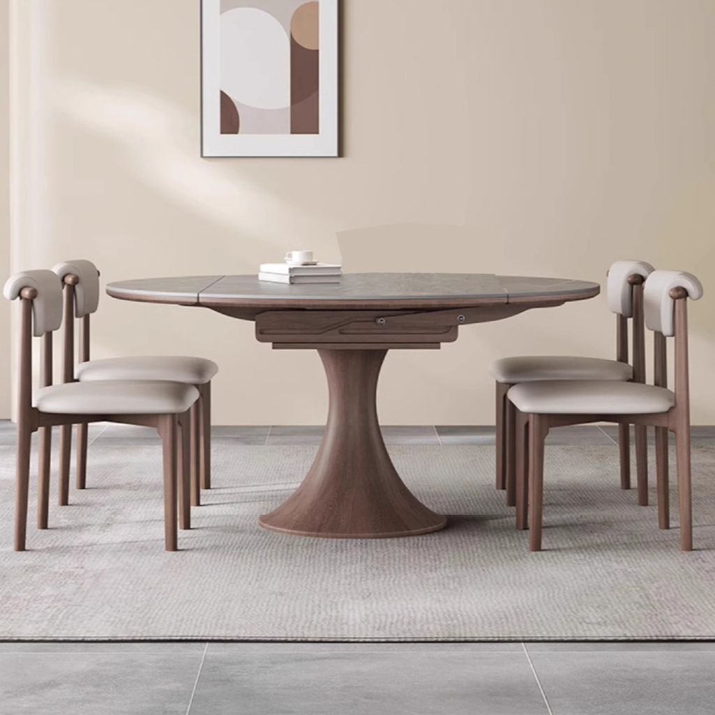 Tuneable Dark Wood Finish Dining Table Set for 4 Chairs, 5 Piece Set, 47.2"L x 47.2"W x 29.5"H, Table & Chair(s)
