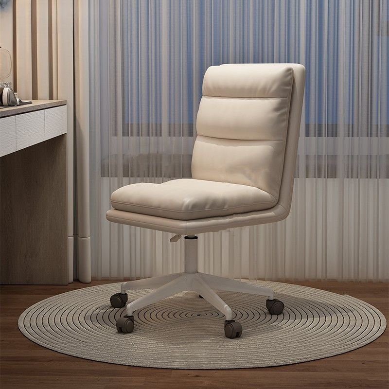 Casual Swivel Height Adjustable Beige PU Office Furniture with Casters, Off-White, White, Armless