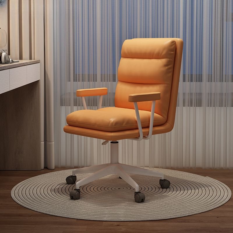 Art Deco Orange Rotatable Lifting Faux Leather Office Chairs with Arms and Wheels, Orange, White
