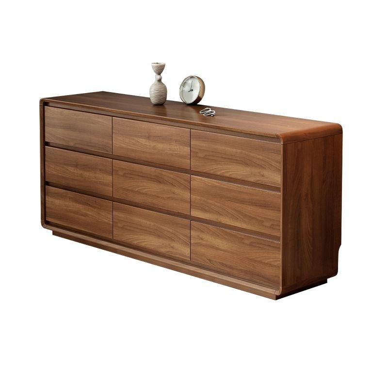 Art Deco Horizontal Double Dresser Lumber with 9 Drawers for Sleeping Room, Nut-Brown, 59"L x 16"W x 28"H