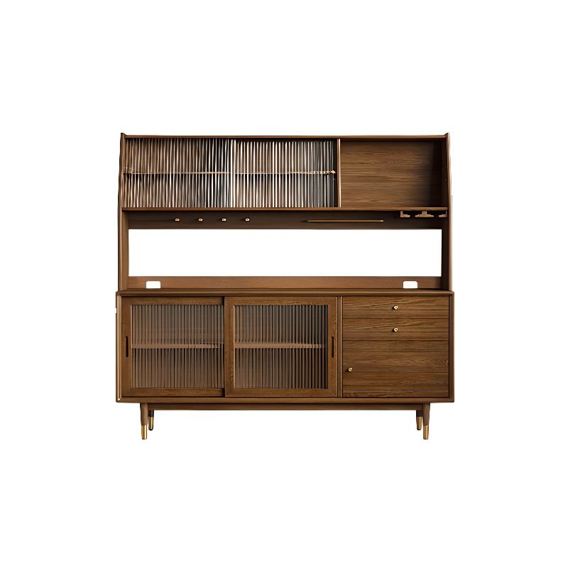 1 Shelf & 3 Drawers Standard Sepia Lumber Sideboard with Cutlery Organizer & Sliding Doors, 71"L x 16"W x 66"H, Perforated Board Not Included