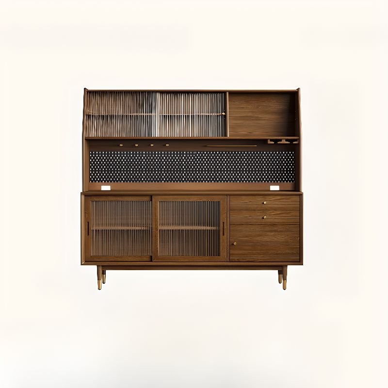 1 Shelf & 3 Drawers Standard Cocoa Timber Sideboard with Utensil Holder & Sliding Doors, 59"L x 16"W x 66"H, Sideboard & Pegboard