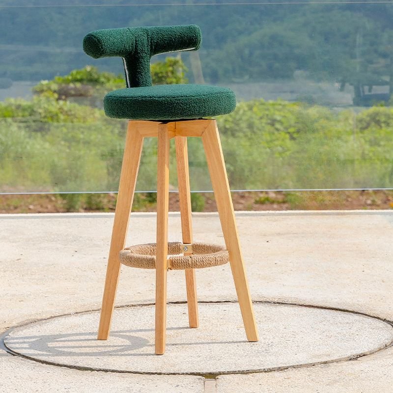 Art Deco Swivel Round Top Upholstery Bistro Stool in Green for the Home Bar with Backrest, Blackish Green, Natural