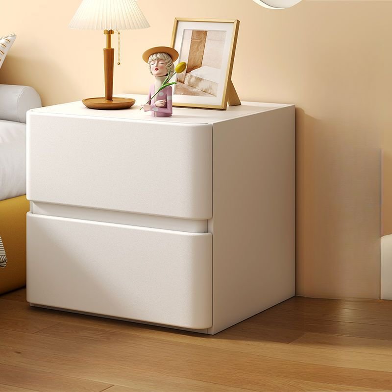 2 Drawers Modish Composite Wood Drawer Storage Bedside Table, Off-White, 18"L x 16"W x 18"H