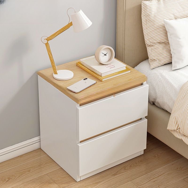 2 Drawers Postmodern Manufactured Wood Drawer Storage Nightstand, Wood/ White, 13"L x 12"W x 16"H