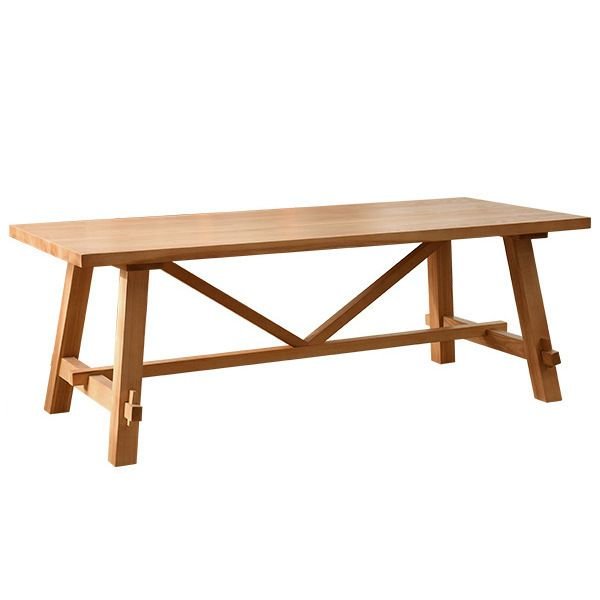 Casual Trestle Wood Dining Table Set in Sand for Seats 10, 1 Piece, 82.7"L x 35.4"W x 29.5"H, Table