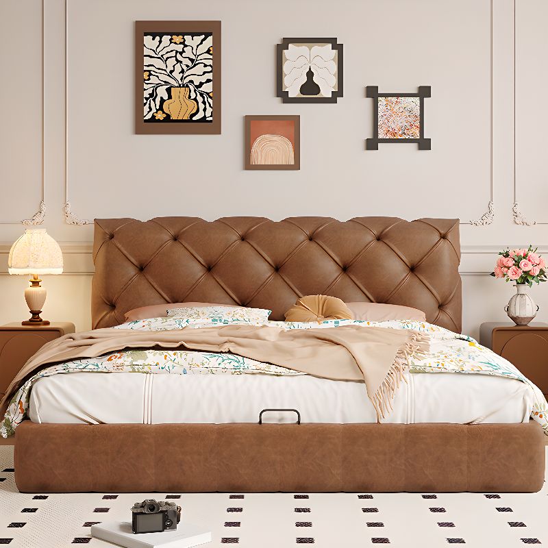 Solid Color Natural Finish Sponge Button-tufted Pallet Bed Frame with Rectangle Headboard Bedroom, 59"W x 79"L