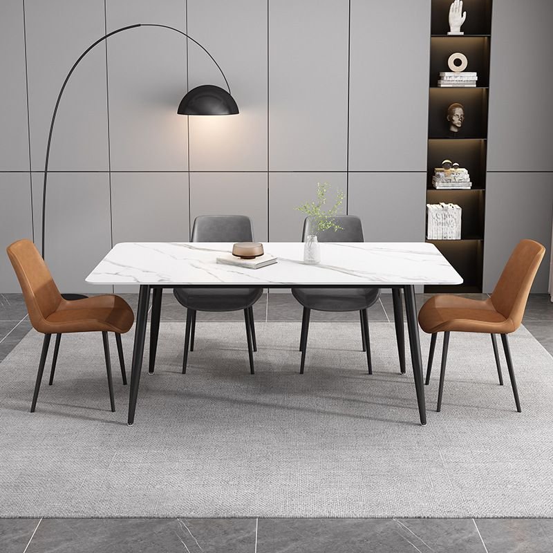 5 Piece Set Rectangle Fixed Dining Table Set with 4-Leg, a White Slate Tabletop, Padded Chair and Upholstered Back, 47.2"L x 23.6"W x 29.5"H, Table & Chair(s)