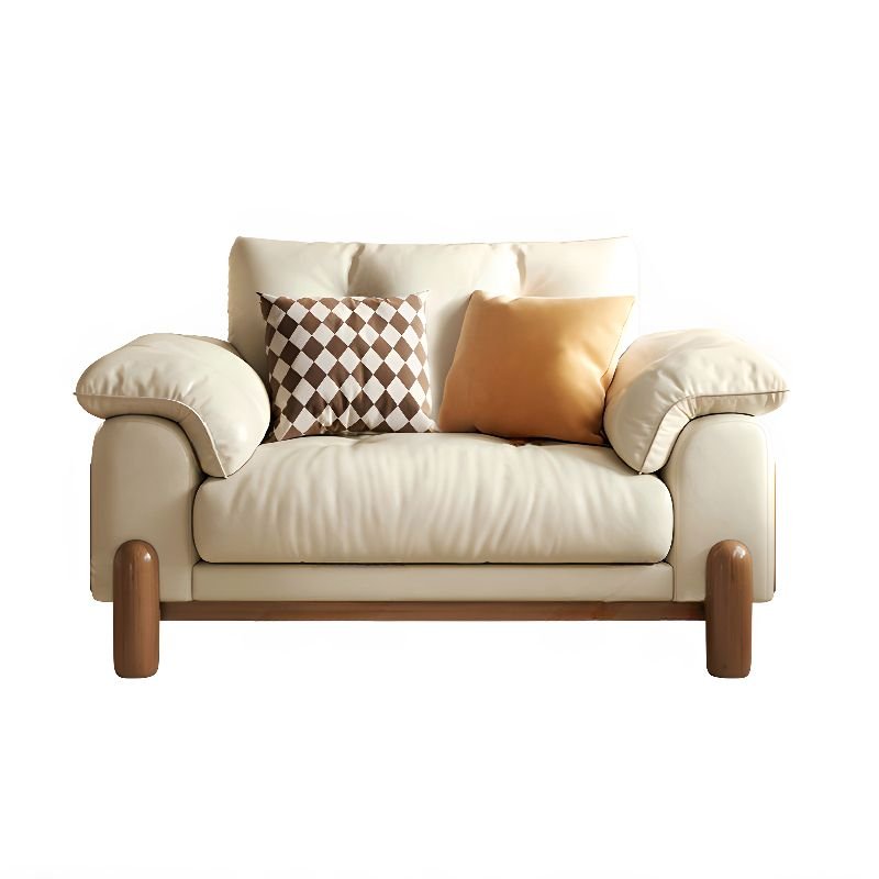 Victorian 1-seater Horizontal Decorative-stitched Sofa Couch in Cream with Tufted Back and Ash Frame, Genuine Leather, 47"L x 39"W x 38"H