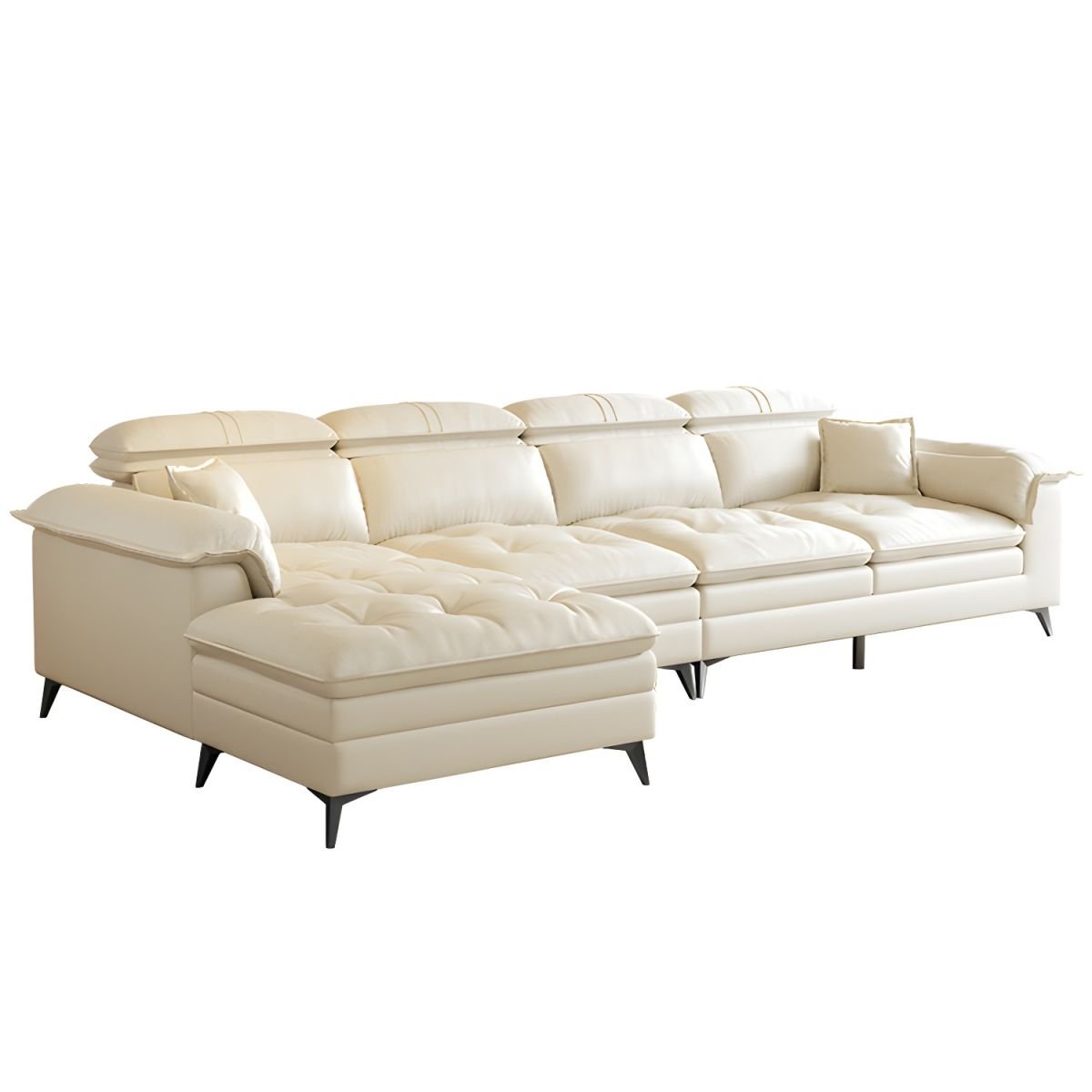 Faux Leather Modern Sectional Sofa in White with Pillow Top Arm - Tech Cloth 140"L x 70"W x 29"H
