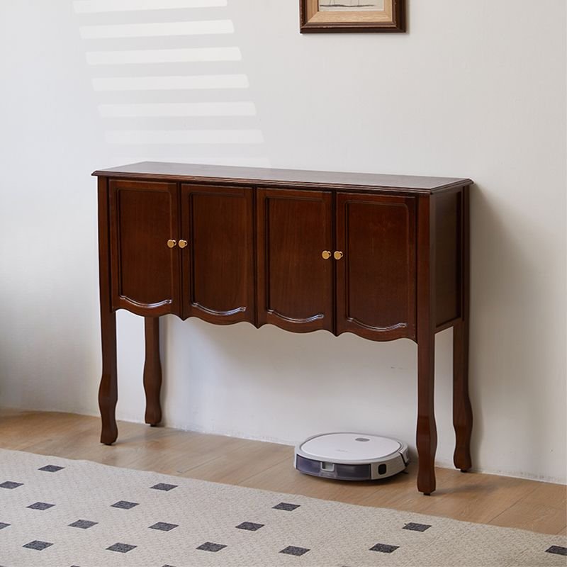 1 Piece Classic Lumber Unattached Foyer Table with 2 Cabinets and Gate for Drawing Room, Light Walnut, 47"L x 13"W x 35"H