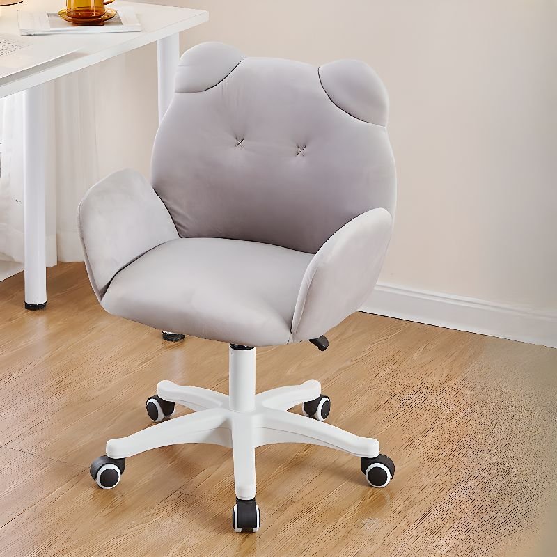 Art Deco Swivel Ergonomic Upholstered Office Furniture in Light Gray with Back, Fixed Arms and Roller Wheels, Light Gray, Sponge