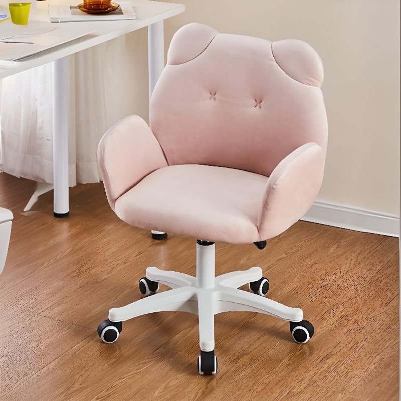 Casual Swivel Ergonomic Upholstered Office Desk Chairs in Blush with Back, Fixed Arms and Caster Wheels, Light Pink, Latex
