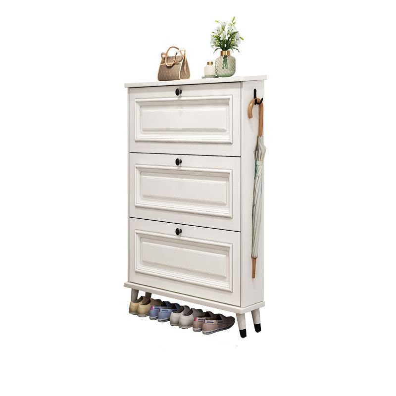 Adult White Manufactured Wood Shoe Tower with Tipping Front, Wall-installed, Door, and Variable Shelf, 19.7"L x 6.7"W x 47.2"H