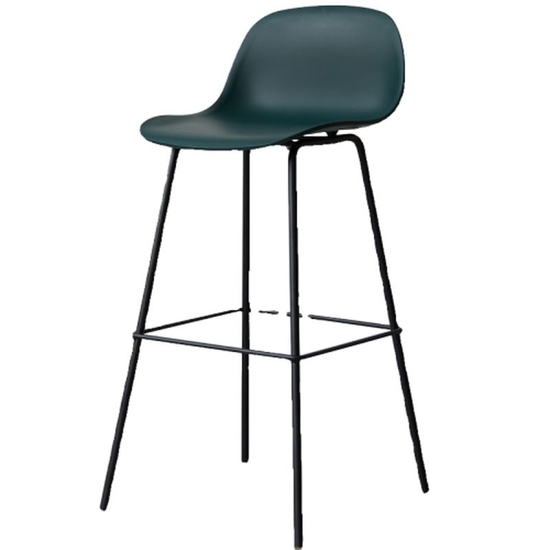 Art Deco Turquoise Polymerized Material Barrel Pub Stool with Foot Support and Rear, Blackish Green, Counter Stool(26"H)