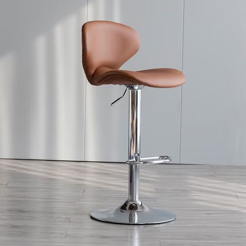 Air-driven Tan Bistro Stool for the Bar with Foot Platform T-design Stool, Brown, Silver