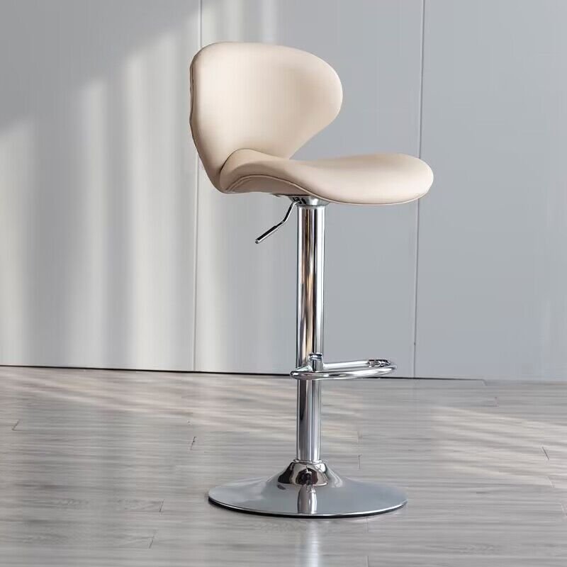 Air-operated Ivory Pub Stool for the Bistro with Foot Platform T-base Stool, Off-White, Silver