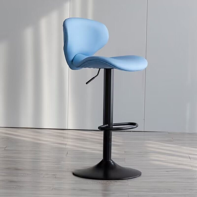 Air-powered Blue Pub Stool for the Home Bar with Foot Platform T-shaped Stool, Blue, Black