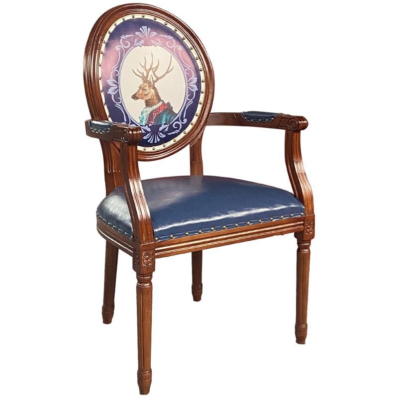 Balanced King Louis Back Arm Chair with Nailhead Border for Restaurant, Blue
