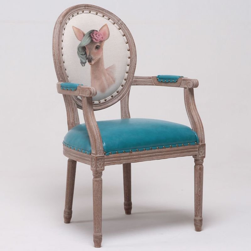 Balanced King Louis Back Arm Chair with Nailhead Border for Restaurant, Peacock Blue