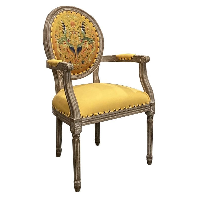 Balanced King Louis Back Arm Chair with Nailhead Border for Restaurant, Bright Yellow