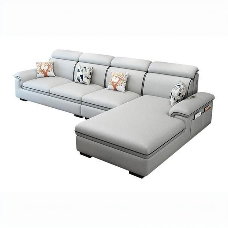 Wooden Modern 9 Feet L-Shape Sectionals No Distressing Seats 4 Storage Included Sofa Chaise - Tech Cloth Light Gray Right