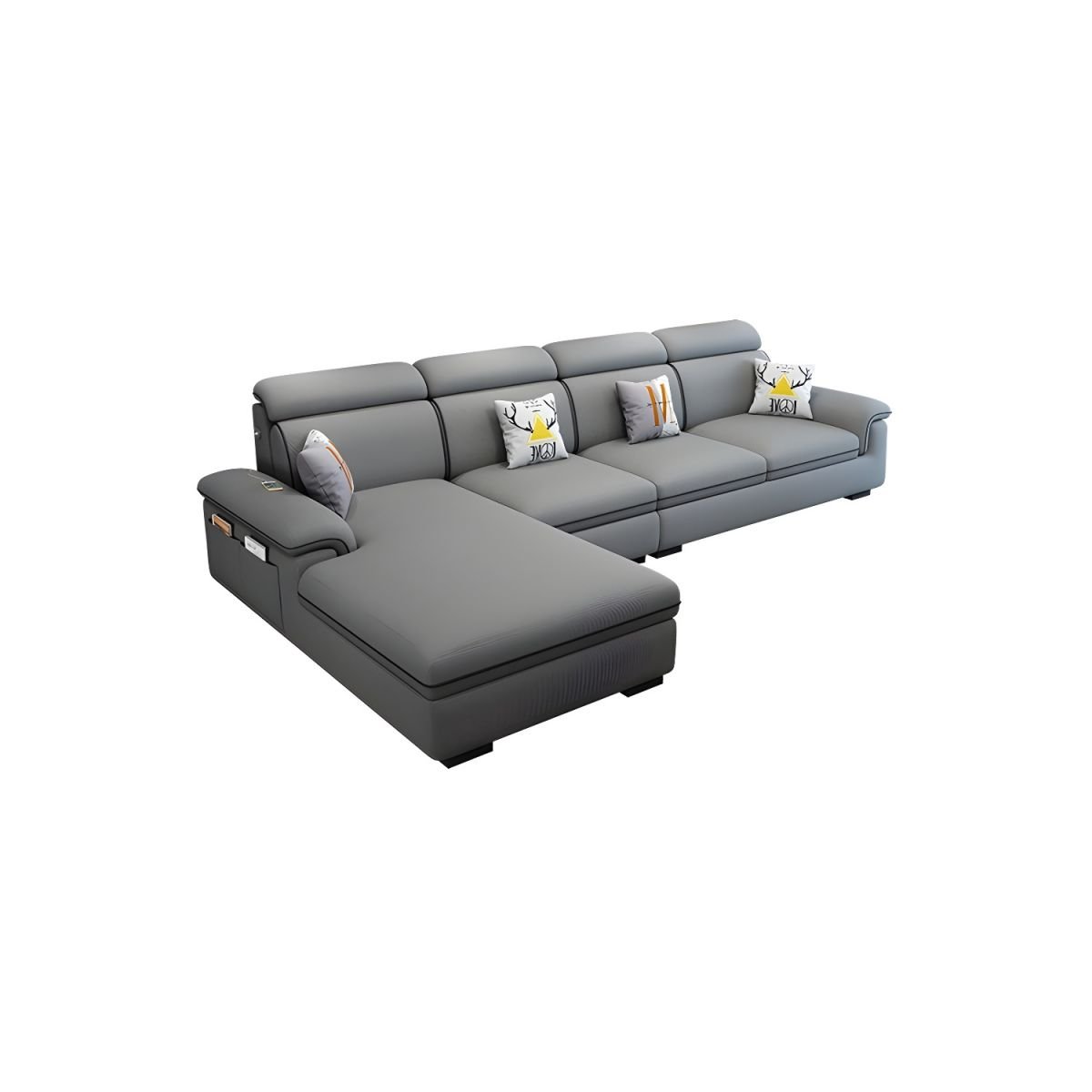 Wooden Modern 9 Feet L-Shape Sectionals No Distressing Seats 4 Storage Included Sofa Chaise - Linen Grey Left