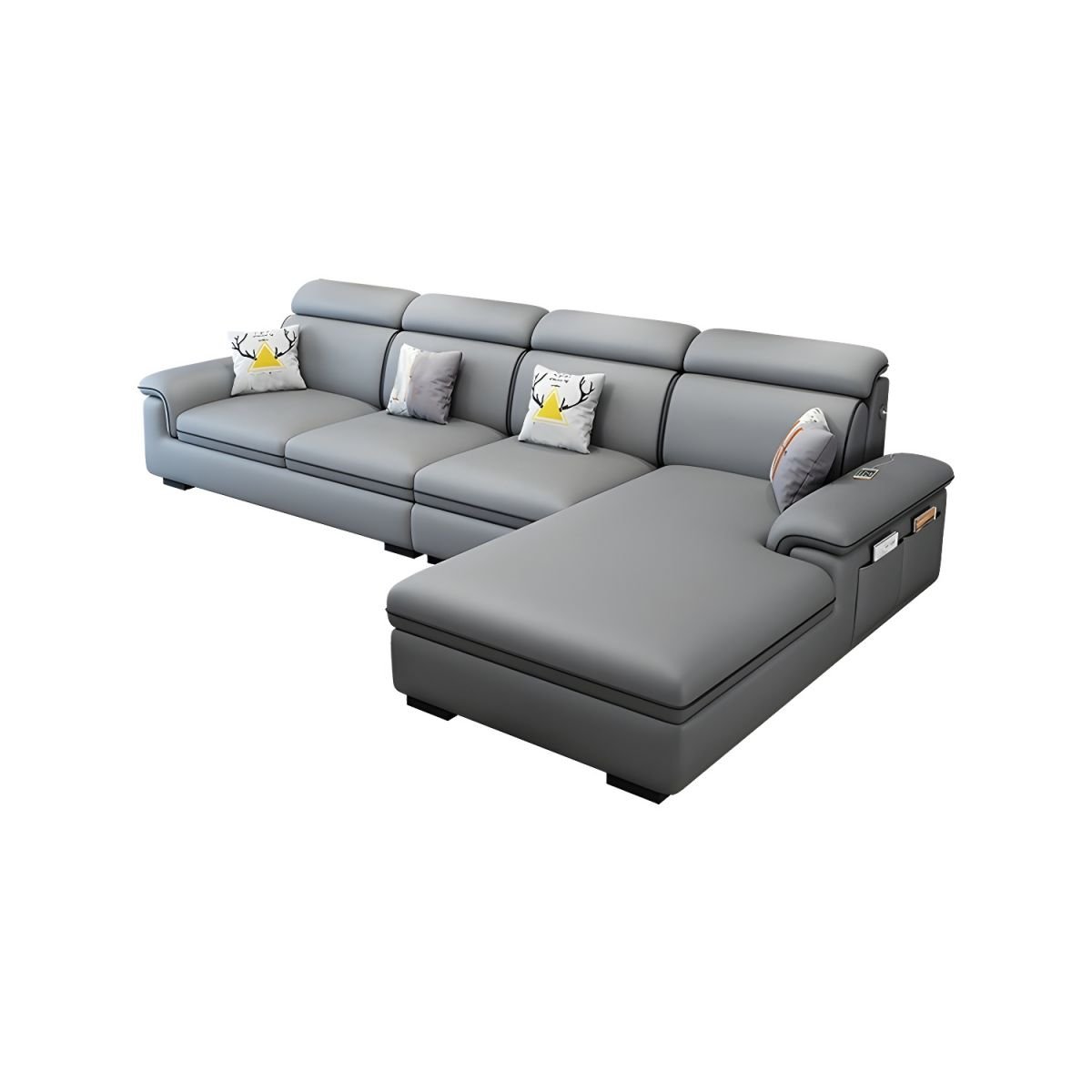 Wooden Modern 9 Feet L-Shape Sectionals No Distressing Seats 4 Storage Included Sofa Chaise - Tech Cloth Grey Right