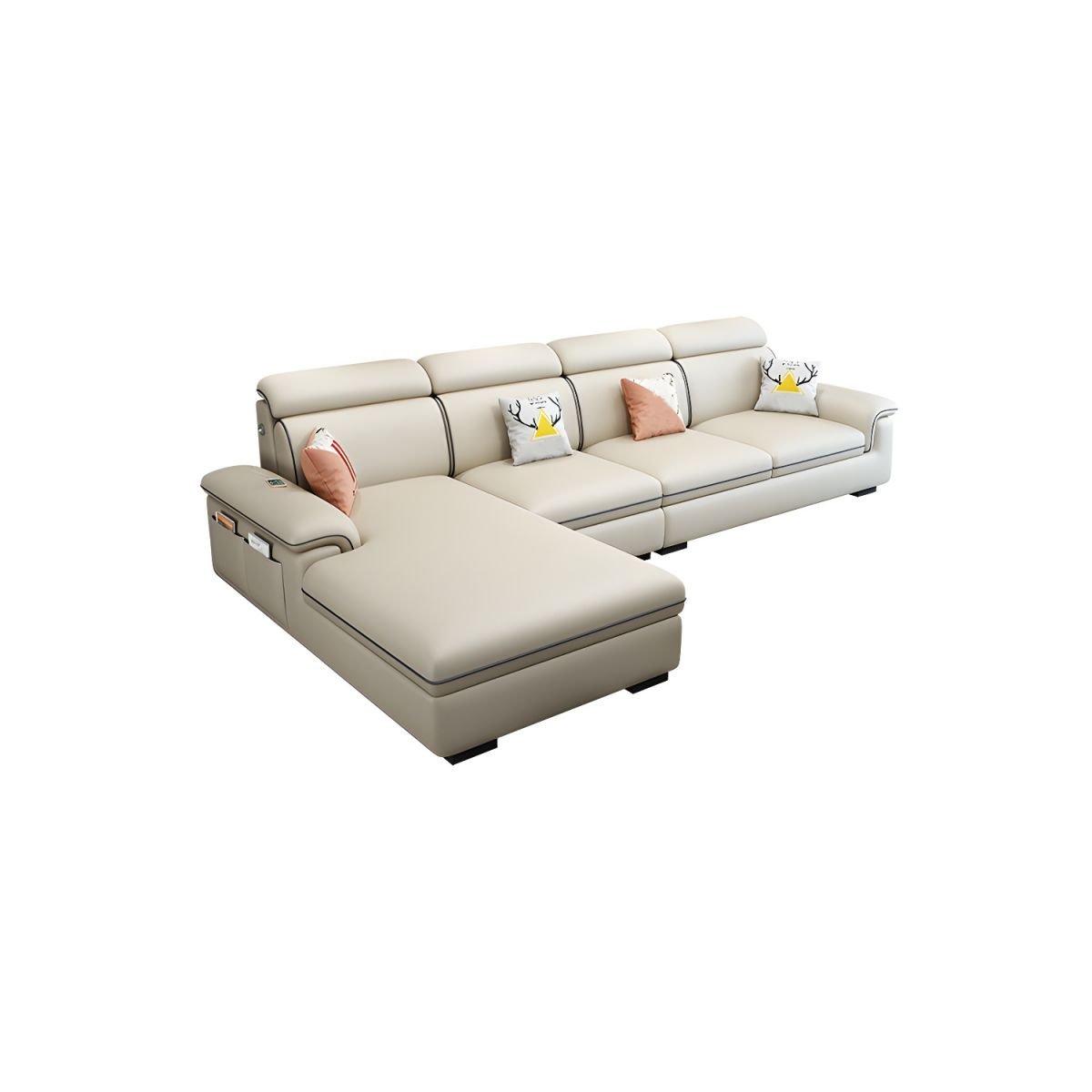 Wooden Modern 9 Feet L-Shape Sectionals No Distressing Seats 4 Storage Included Sofa Chaise - Tech Cloth Off-White Left