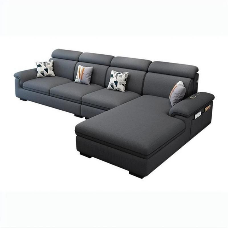 Wooden Modern 9 Feet L-Shape Sectionals No Distressing Seats 4 Storage Included Sofa Chaise - Linen Dark Gray Right